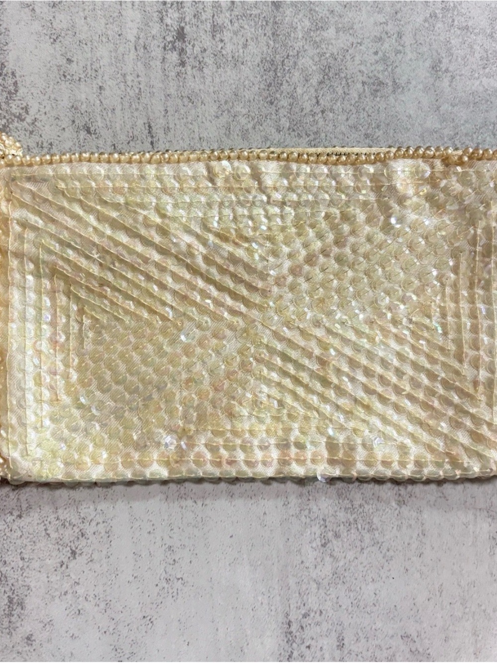 Vintage Pearl Evening Clutch La Regale 1950s Ivory Iridescent Sequin Beaded MCM - Picture 5 of 16